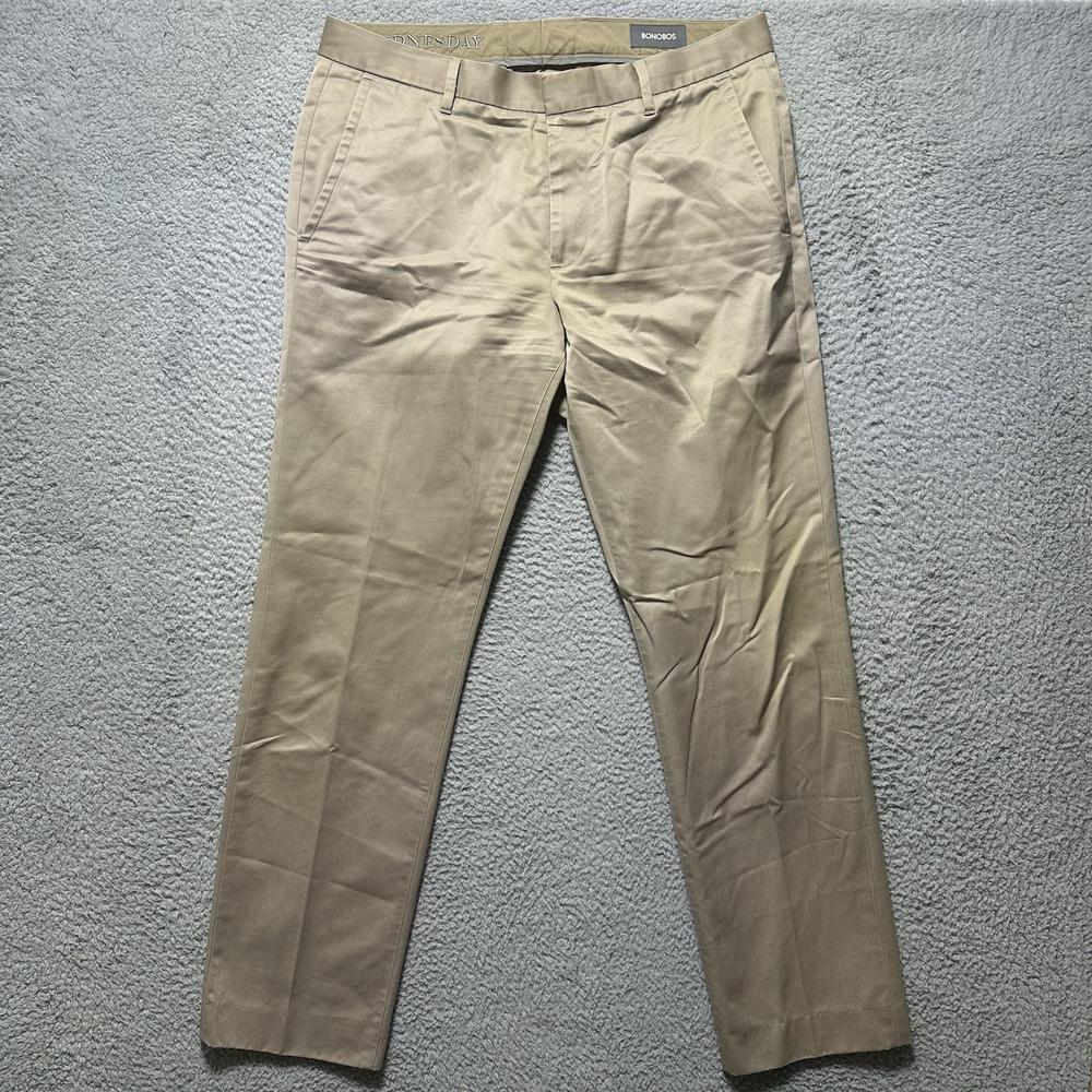 Bonobos Pants Men's Size 33 x 32 Wednesday Slim Straight Beige Preppy Casual